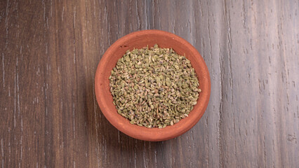 Ajwain Also Know as Ajowan, Caraway or (Trachyspermum Ammi) in spoon and in bowl.