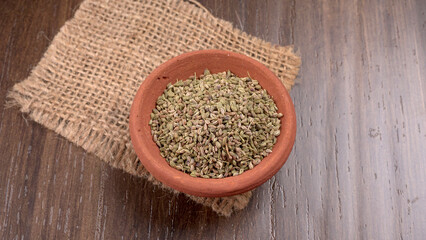 Ajwain Also Know as Ajowan, Caraway or (Trachyspermum Ammi) in spoon and in bowl.