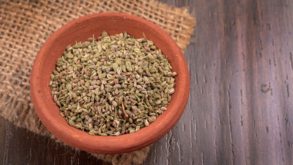 Ajwain Also Know as Ajowan, Caraway or (Trachyspermum Ammi) in spoon and in bowl.