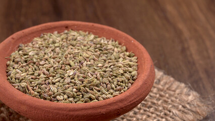 Ajwain Also Know as Ajowan, Caraway or (Trachyspermum Ammi) in spoon and in bowl.