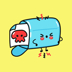 Cute sad mailbox character. Vector hand drawn cartoon kawaii character illustration icon. Isolated on yellow background. Mailbox character concept
