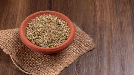 Ajwain Also Know as Ajowan, Caraway or (Trachyspermum Ammi) in spoon and in bowl.