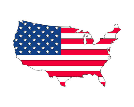 USA flag map, flag of the United States of America in contour borders.