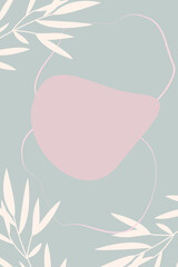 Abstract modern template with leaves and for a postcard, invitation or cover in pastel colors.