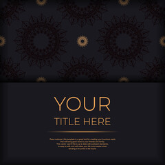 Square Postcard Template Black with luxurious patterns. Print-ready invitation design with vintage ornaments.