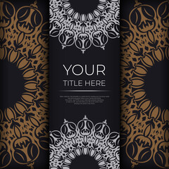 Square postcards in Black color with luxurious patterns. Invitation card design with vintage ornament.