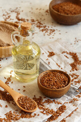 Raw Flax seeds flour, oil and seeds