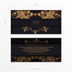Rectangular Preparing postcards in Black with luxurious ornaments. Template for printable design invitation card with vintage patterns.