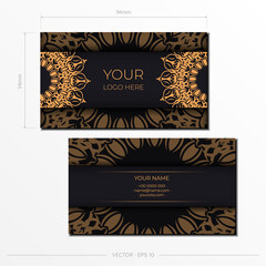 Vector Black business cards preparation with luxurious patterns. Template for print design business card with vintage ornament.