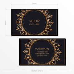 Vector Business cards in black with luxurious patterns. Business card design with vintage ornament.