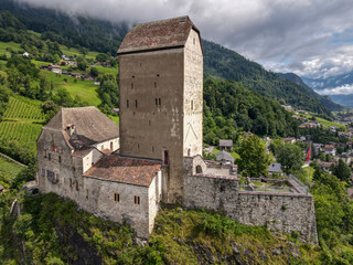 Drone view at Sargans castle on Sargans in Switzerland