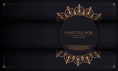 Black banner with luxurious ornaments and place for your text. Invitation card design with vintage patterns.