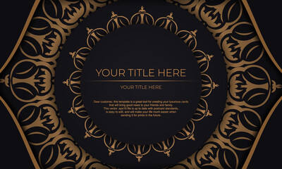 Black vector banner with luxury ornaments and place for your text. Template for printable design invitation card with vintage patterns.