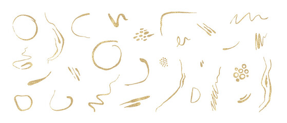 Abstract elements. Illustration of golden lines and spots on a white background. Set of abstract modern prints. Logo. Wall art. Poster. Business card.