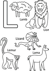 L animals names, Alphabet coloring for kids, Alphabet animals coloring page, ABC coloring, Preschool education