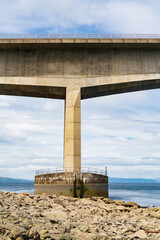 skye; bridge; pillar, kyleakin, road, crossing; concrete; railing; coast; coastal; coastline; island; isle; rocks; rocky, stone, rock, guard rail - 448389518
