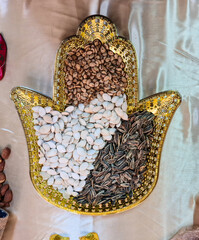 Fototapeta premium Hamsa, Middle east Arab Turkish Jewish sweets.