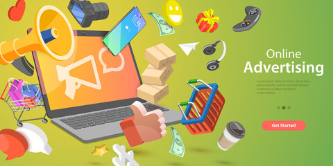 3D Vector Conceptual Illustration of Online Advertising, Digital Promotion Campaign, Internet Shopping