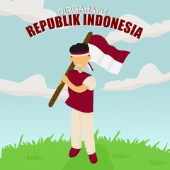 illustration of man carrying flag to celebrate Indonesian independence day