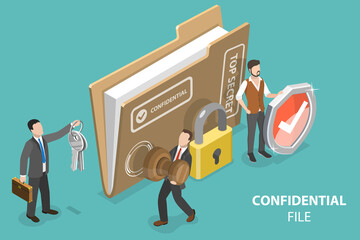 3D Isometric Flat Vector Conceptual Illustration of Confidential File, Personal Data Protection