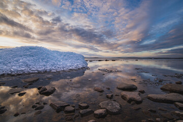 Ice melting, water surface reflecting