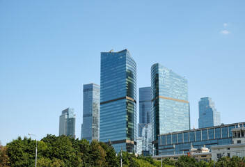 Fototapeta na wymiar Moscow, Russia - 07.05.2021: Moscow City skyscrapers in a sunny summer day