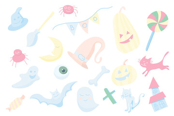 Set of Halloween cartoon illustrations with pumpkin