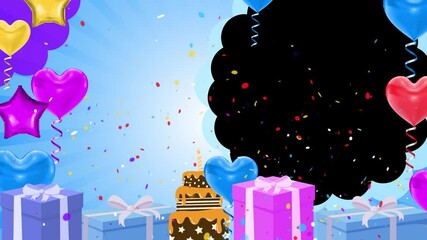 Happy birthday Editable template design with falling confetti, balloons gift. Empty space for Picture message and text. For Kids party, celebrate, Anniversary, Celebration, greeting card invitation .