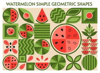 Set of watermelon elements, simple geometric forms