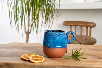 cup of coffee on the wooden table