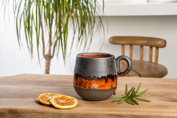 cup of coffee on the wooden table