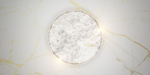 Marble frame for placing messages and products. on a golden marble background 3D illustration