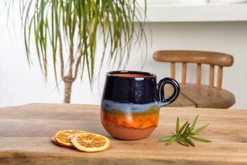 cup of coffee on the wooden table