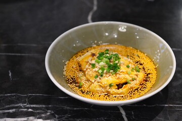 Steamed Chicken with Chili Sauce. Traditional spicy Sichuan cuisine