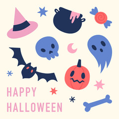 Cute and funny Halloween hand drawn symbols.
