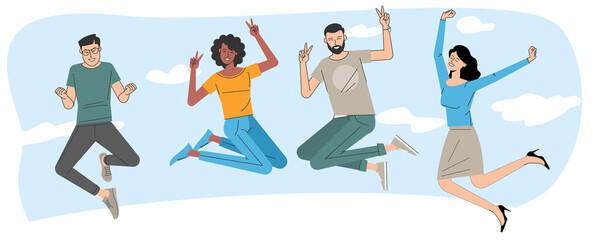 Happy jumping people