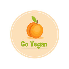 Go vegan. Vegan 100%. Peach  icon. Logo, label. Natural bio and eco product vector .