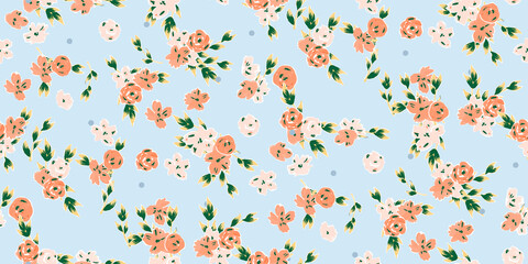 Seamless pattern with blooming flowers, summer blooming bouquets of flowers.