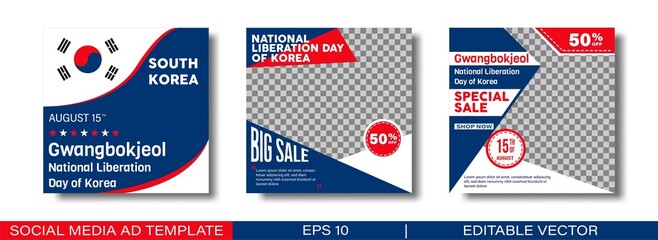 National Liberation day of South Korea social media post template. Gwangbokjeol. Suitable for social media posts and web internet ads