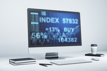 Computer monitor with abstract financial graph, finance and trading concept. 3D Rendering