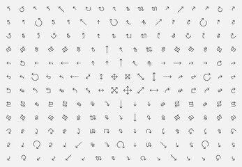 Thin arrow set vector symbol. Arrows line icon collection. Right, left, down and up direction mark.