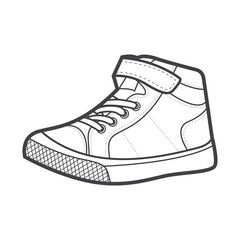 Sneakers. Shoes sneaker outline drawing vector, Sneakers drawn in a sketch style, black line sneaker trainers template outline, vector Illustration.