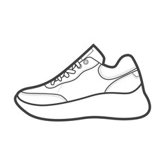 Sneakers. Shoes sneaker outline drawing vector, Sneakers drawn in a sketch style, black line sneaker trainers template outline, vector Illustration.