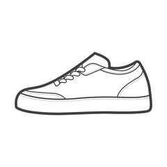 Sneakers. Shoes sneaker outline drawing vector, Sneakers drawn in a sketch style, black line sneaker trainers template outline, vector Illustration.