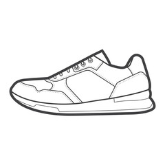Sneakers. Shoes sneaker outline drawing vector, Sneakers drawn in a sketch style, black line sneaker trainers template outline, vector Illustration.