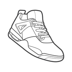 Sneakers. Shoes sneaker outline drawing vector, Sneakers drawn in a sketch style, black line sneaker trainers template outline, vector Illustration.