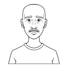 man with mustache. monochrome, outline, avatar, comic, vector.