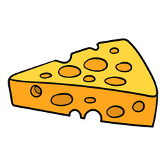 comic drawing of a piece of cheese. isolated, vector.