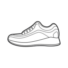 Sneakers. Shoes sneaker outline drawing vector, Sneakers drawn in a sketch style, black line sneaker trainers template outline, vector Illustration.