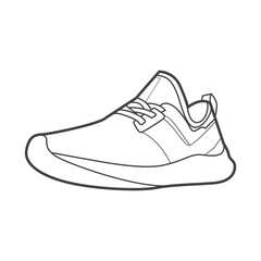 Sneakers. Shoes sneaker outline drawing vector, Sneakers drawn in a sketch style, black line sneaker trainers template outline, vector Illustration.